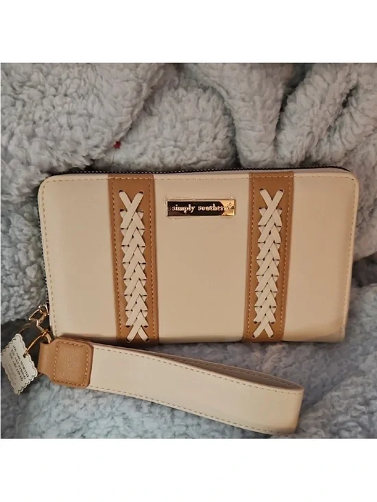 Simply Southern Cream & Tan Woven Wristlet Wallet full zipper NWTS - Picture 2 of 5